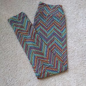 LulaRoe OS floral chevron multicolored leggings